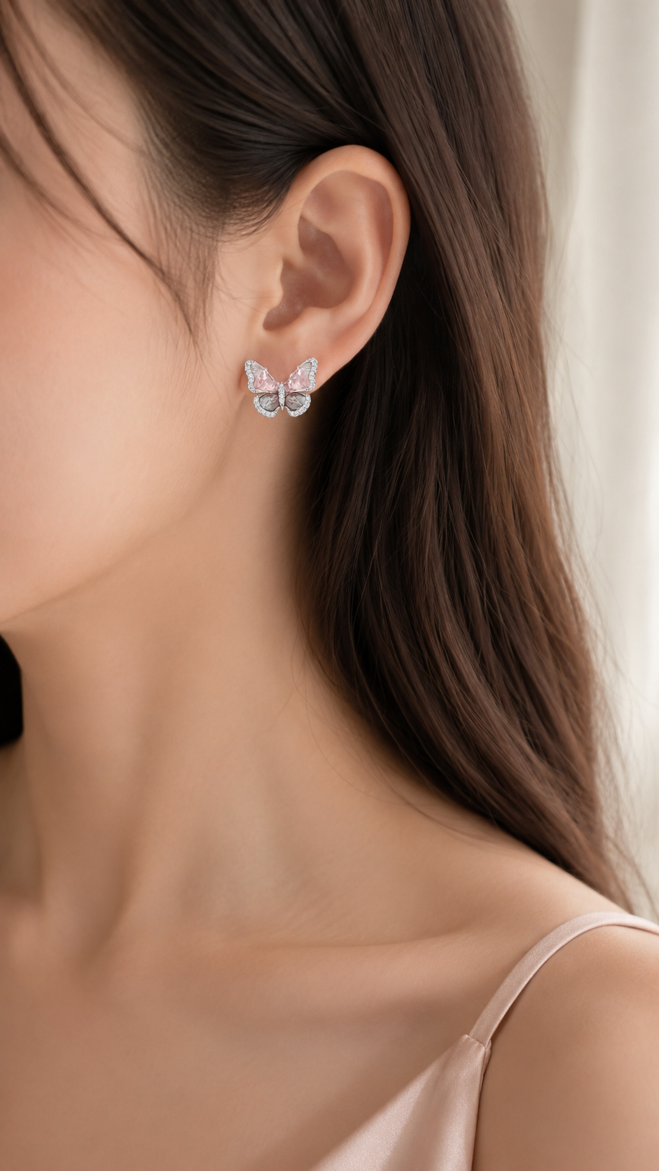 Pink Crystal Butterfly Earrings