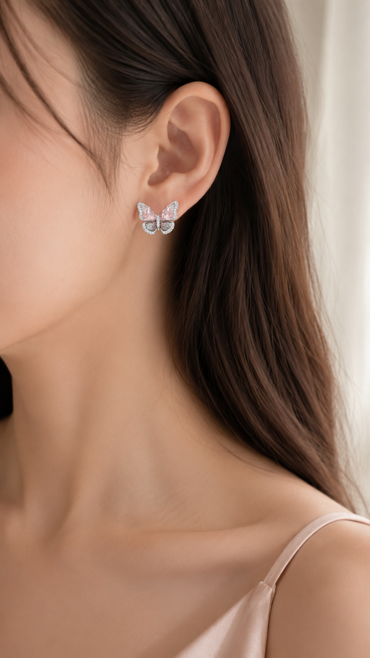 Pink Crystal Butterfly Earrings