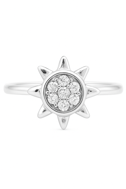 Sunburst Design Zircon Ring for Women 925 Silver Finish Radiant Stylish Daily Wear Finger Ring