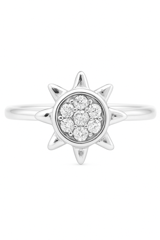 Sunburst Design Zircon Ring for Women 925 Silver Finish Radiant Stylish Daily Wear Finger Ring