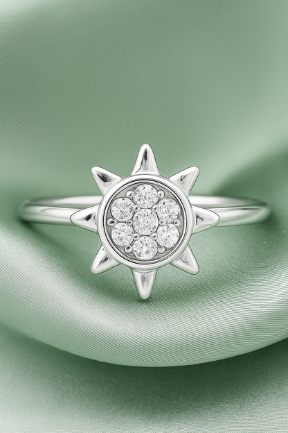 Sunburst Design Zircon Ring for Women 925 Silver Finish Radiant Stylish Daily Wear Finger Ring