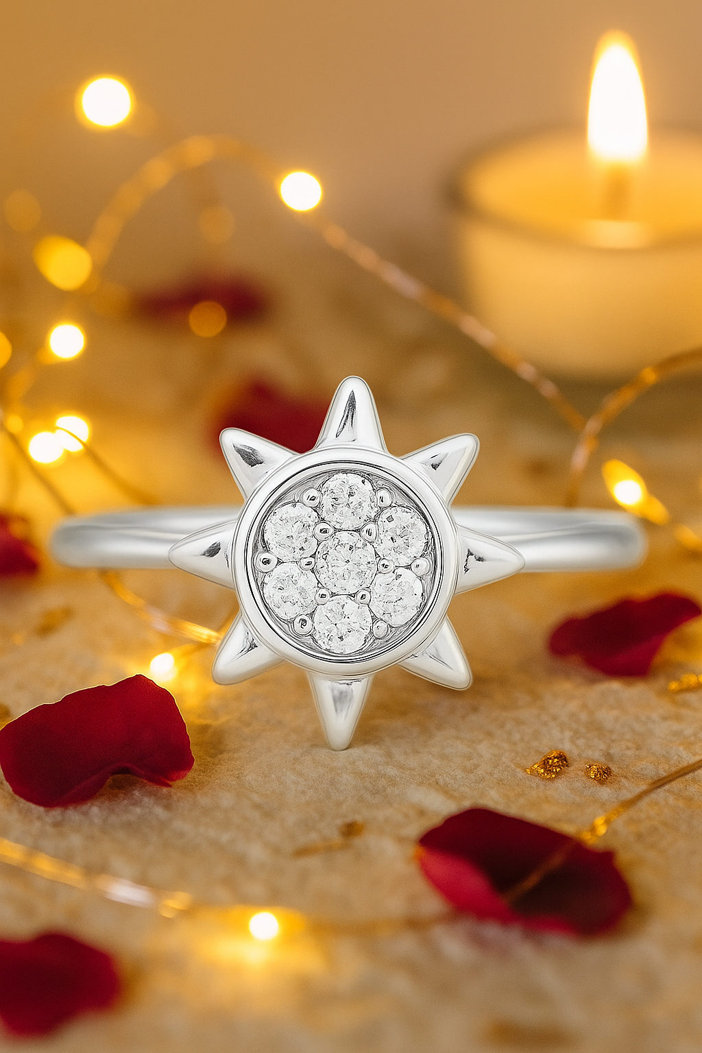 Sunburst Design Zircon Ring for Women 925 Silver Finish Radiant Stylish Daily Wear Finger Ring