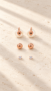 Pearl Heart, Ball Solitaire Stud Earrings Set - Aaryahi Silver jewellery product photo