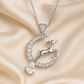 925 Silver Moon & Reindeer Pendant Necklace for Women – Elegant Sparkling CZ with Teardrop Stone
