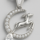925 Silver Moon & Reindeer Pendant Necklace for Women – Elegant Sparkling CZ with Teardrop Stone