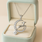 925 Silver Moon & Reindeer Pendant Necklace for Women – Elegant Sparkling CZ with Teardrop Stone