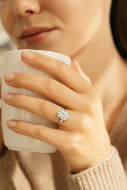 Charming Pink Oval Solitaire Ring with Side Accents