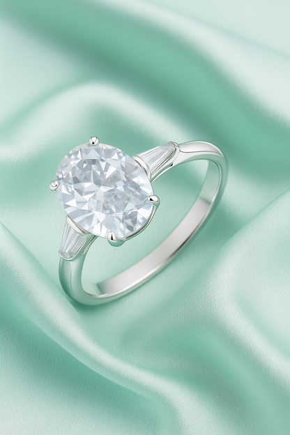 Charming Pink Oval Solitaire Ring with Side Accents