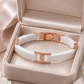 Rose Gold & White Ceramic CZ Bangle Bracelet