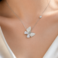 Elegant Silver Butterfly Pearl CZ Pendant Necklace