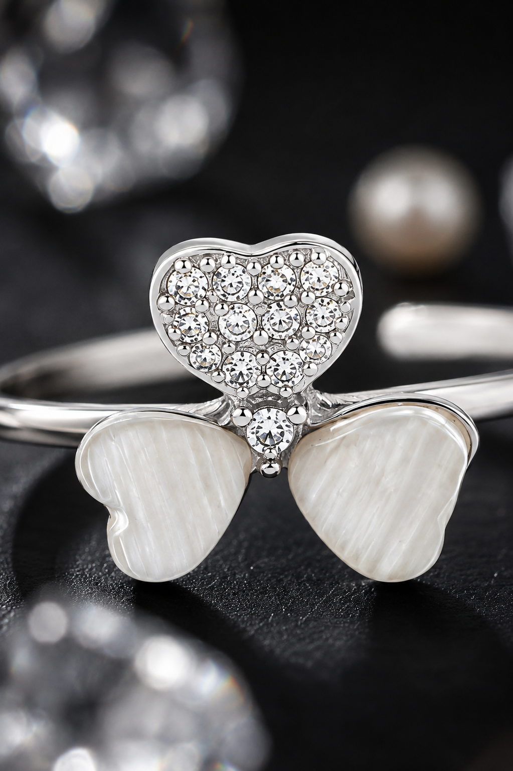 Pearl Butterfly Heart Open Ring