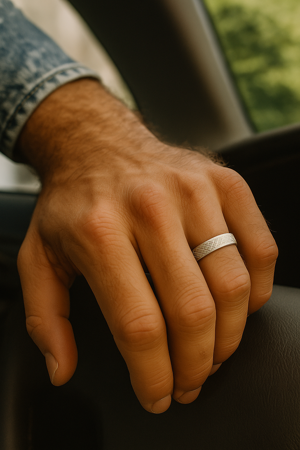 Textured Silver Finish Band Ring for Men Stylish Matte Pattern Daily Wear Finger Ring