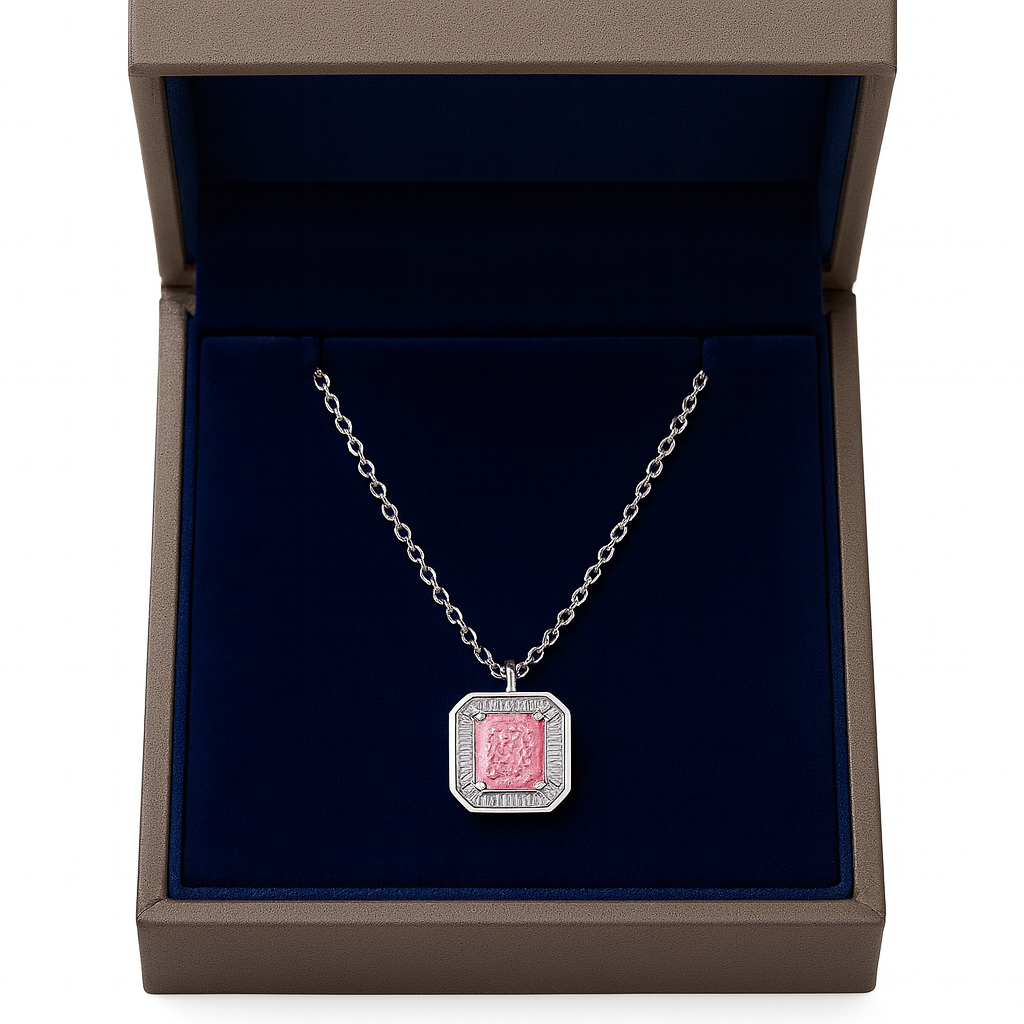 925 Silver Pink Radiant Cut Halo Pendant Necklace for Women – Elegant CZ Stone Jewelry Gift