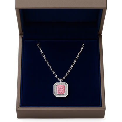 925 Silver Pink Radiant Cut Halo Pendant Necklace for Women – Elegant CZ Stone Jewelry Gift