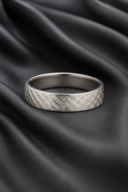 Textured Silver Finish Band Ring for Men Stylish Matte Pattern Daily Wear Finger Ring