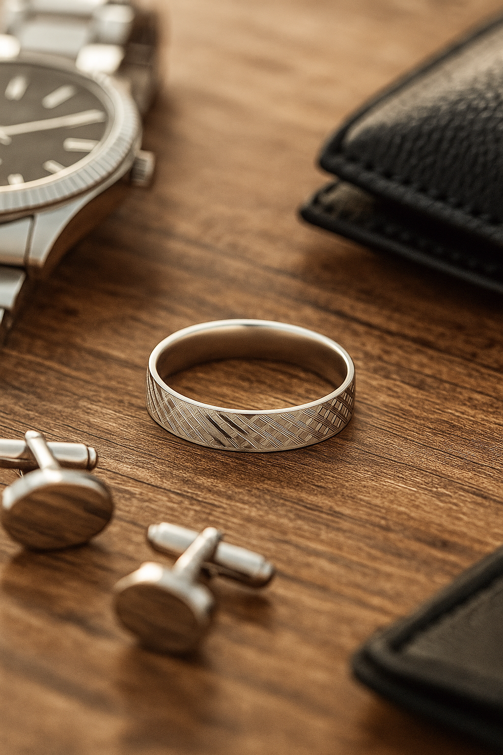 Textured Silver Finish Band Ring for Men Stylish Matte Pattern Daily Wear Finger Ring