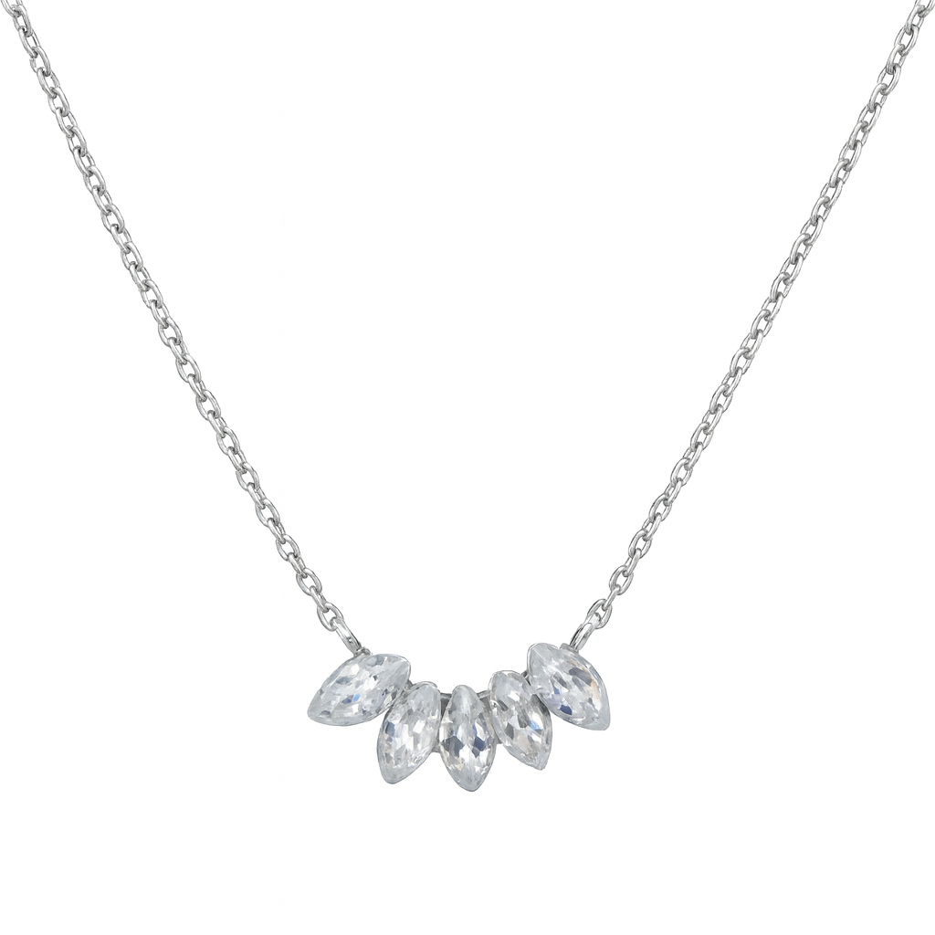 925 Silver Marquise Cluster CZ Stone Pendant Necklace for Women – Elegant Sparkling Design