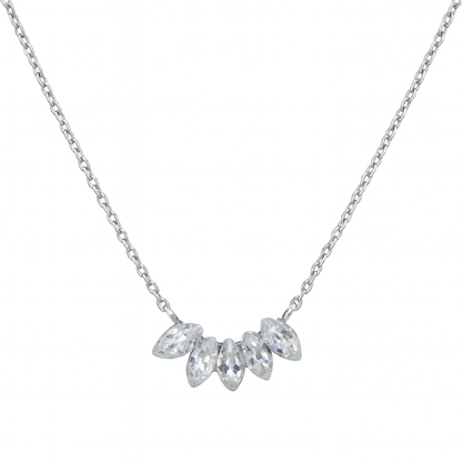 925 Silver Marquise Cluster CZ Stone Pendant Necklace for Women – Elegant Sparkling Design