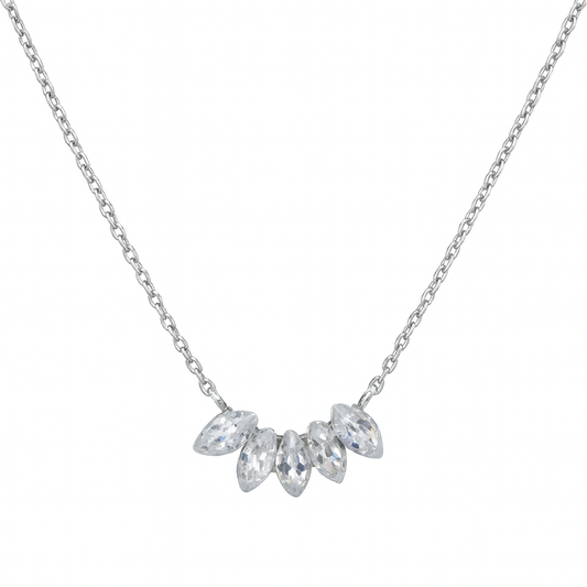 925 Silver Marquise Cluster CZ Stone Pendant Necklace for Women – Elegant Sparkling Design