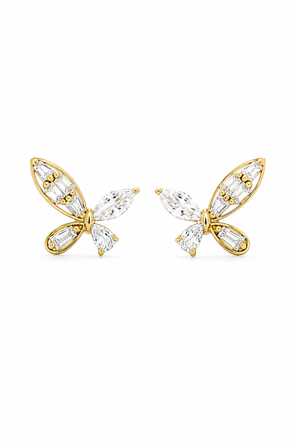 Gold Butterfly Marquise & Baguette CZ Stud Earrings