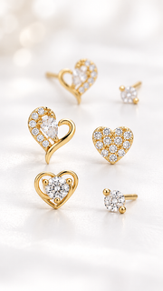 Heart & Solitaire Stud Earrings Set - Aaryahi Silver jewellery product photo