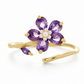 Pink Floral Pear-Cut Adjustable Open Ring