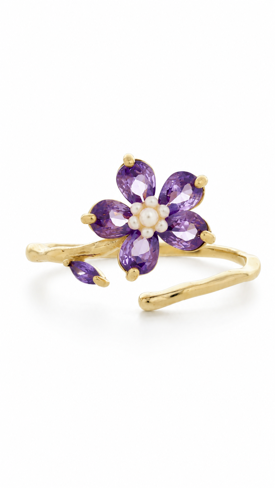 Pink Floral Pear-Cut Adjustable Open Ring