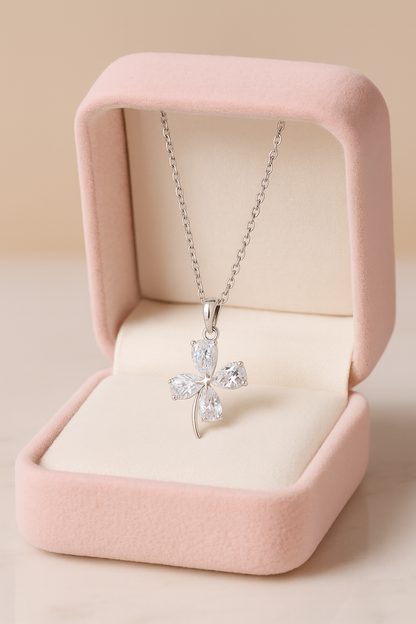925 Silver Four-Leaf Clover Pendant Necklace for Women – Sparkling CZ Luck Charm Design