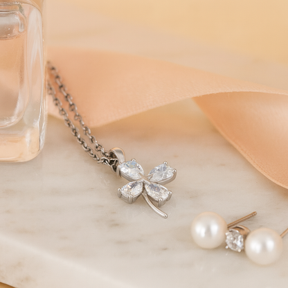 925 Silver Four-Leaf Clover Pendant Necklace for Women – Sparkling CZ Luck Charm Design