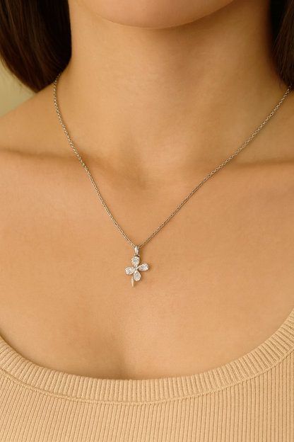 925 Silver Four-Leaf Clover Pendant Necklace for Women – Sparkling CZ Luck Charm Design