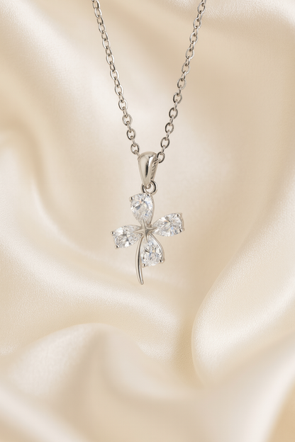 925 Silver Four-Leaf Clover Pendant Necklace for Women – Sparkling CZ Luck Charm Design