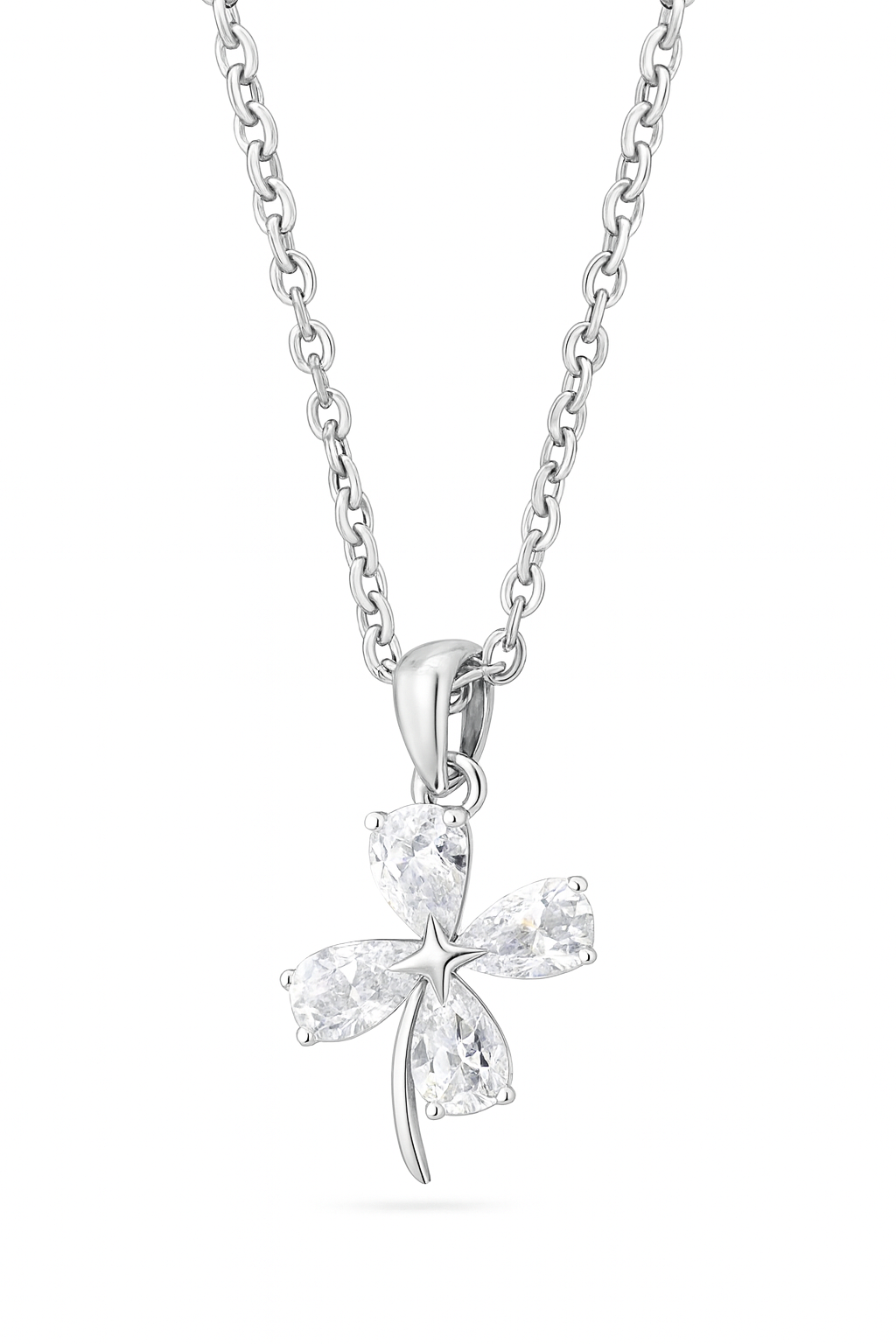 925 Silver Four-Leaf Clover Pendant Necklace for Women – Sparkling CZ Luck Charm Design