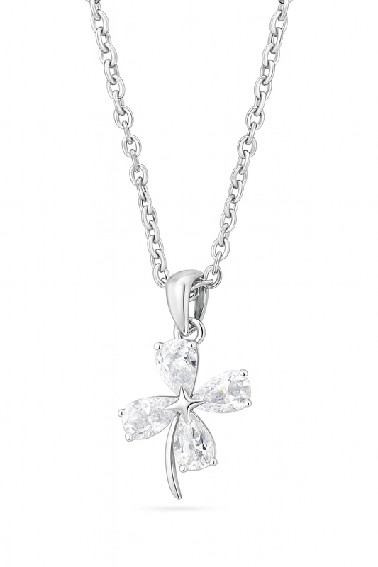 925 Silver Four-Leaf Clover Pendant Necklace for Women – Sparkling CZ Luck Charm Design