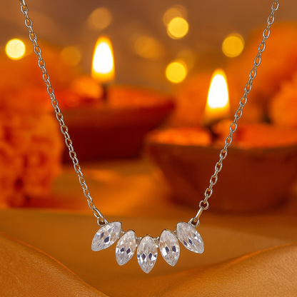 925 Silver Marquise Cluster CZ Stone Pendant Necklace for Women – Elegant Sparkling Design