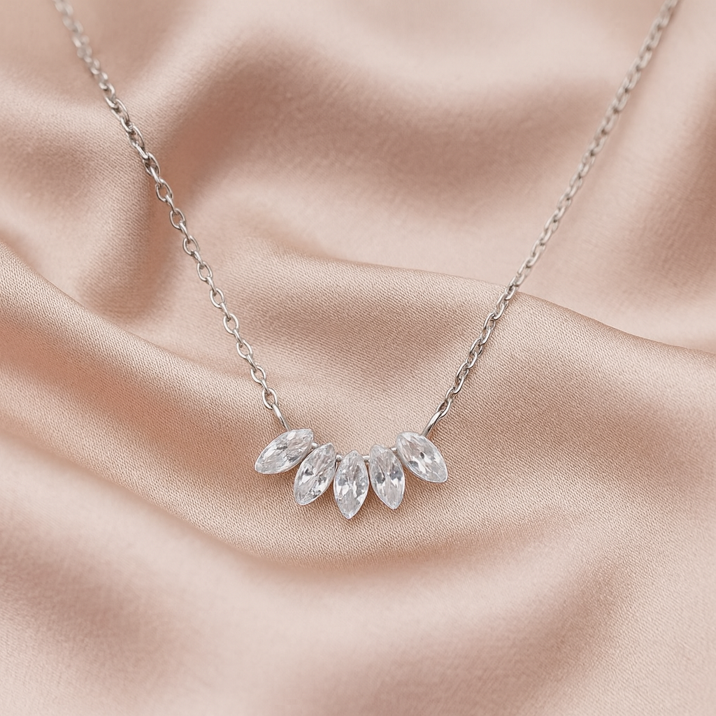 925 Silver Marquise Cluster CZ Stone Pendant Necklace for Women – Elegant Sparkling Design