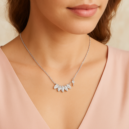 925 Silver Marquise Cluster CZ Stone Pendant Necklace for Women – Elegant Sparkling Design