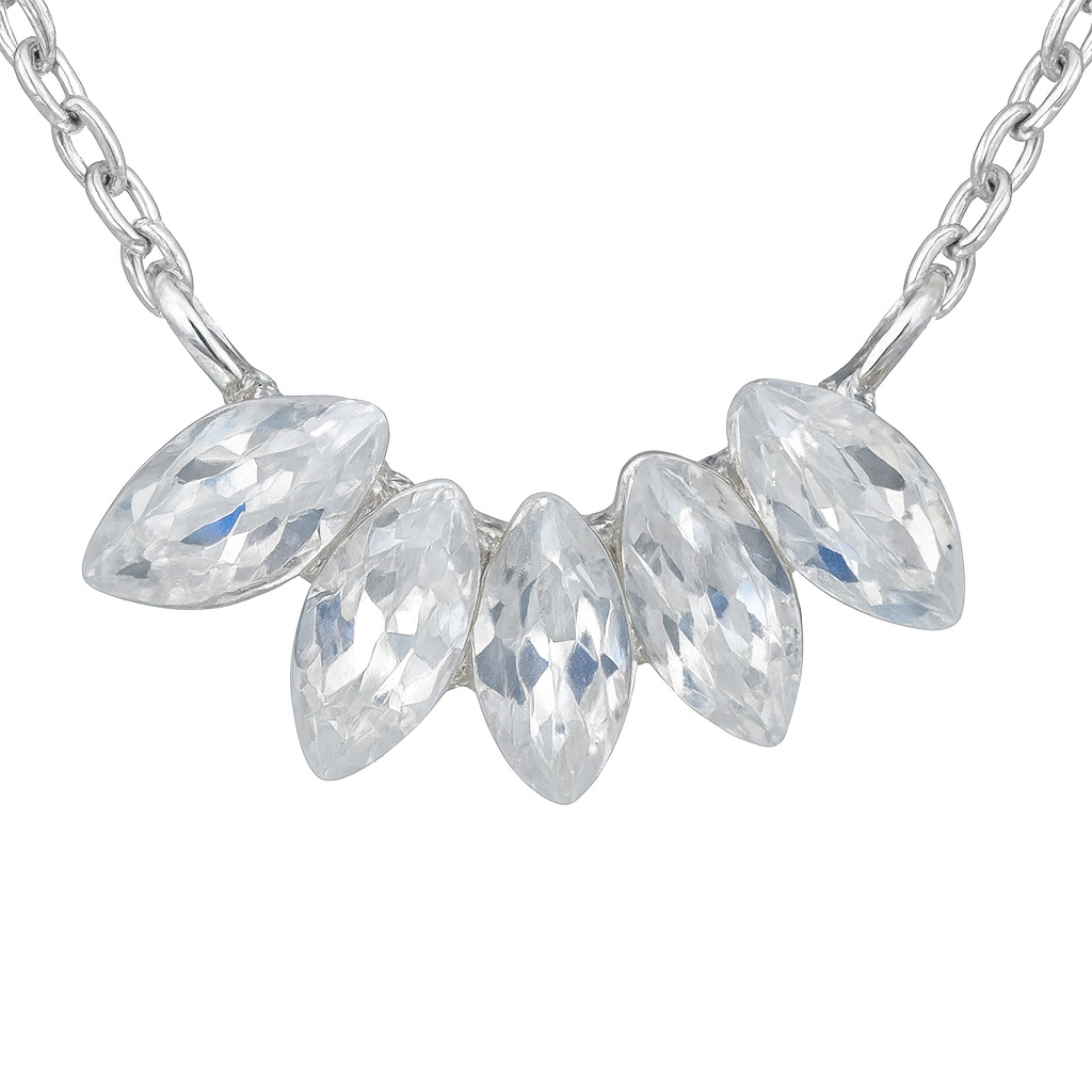 925 Silver Marquise Cluster CZ Stone Pendant Necklace for Women – Elegant Sparkling Design