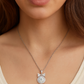 925 Silver Bow Halo Pendant Necklace for Women – Elegant Round CZ Solitaire with Twin Triangle Design