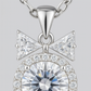 925 Silver Bow Halo Pendant Necklace for Women – Elegant Round CZ Solitaire with Twin Triangle Design