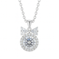 925 Silver Bow Halo Pendant Necklace for Women – Elegant Round CZ Solitaire with Twin Triangle Design