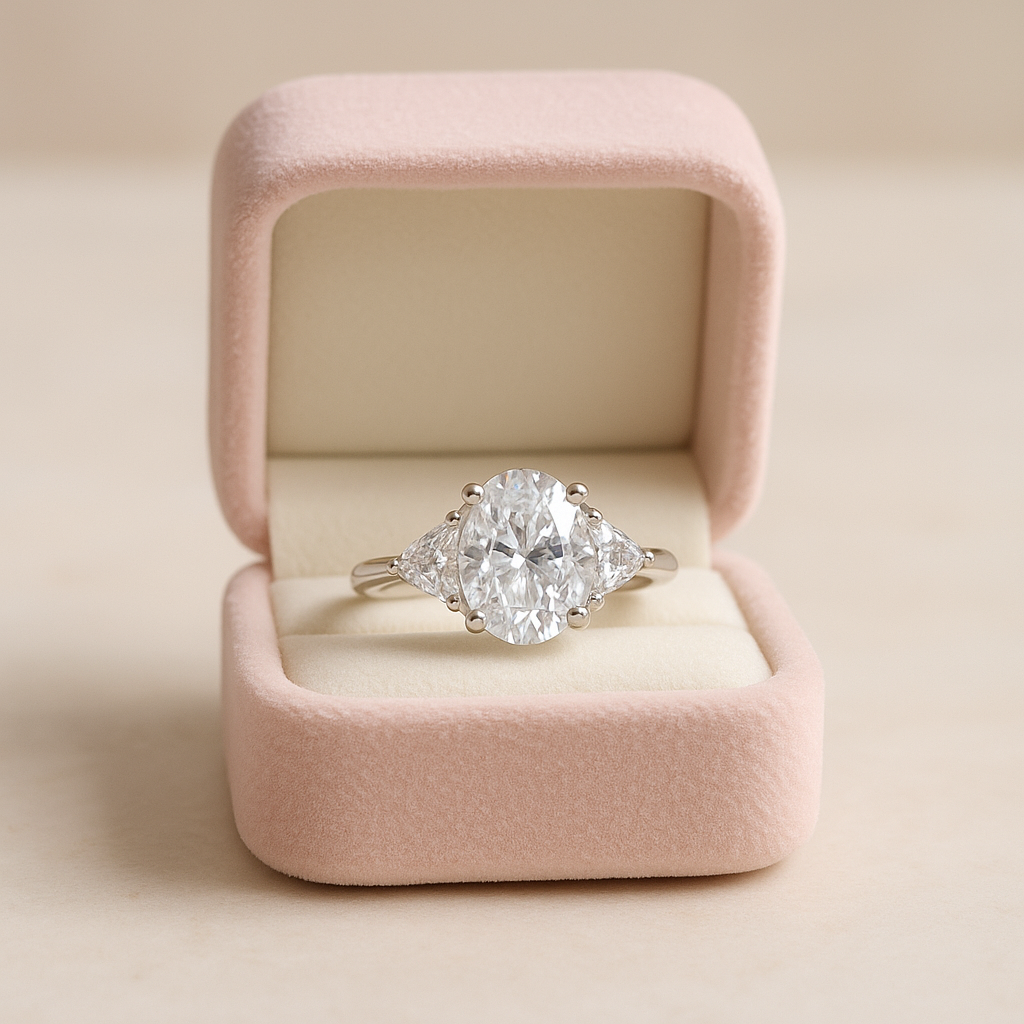 Heart Shape Solitaire Zircon Ring for Women 925 Silver Finish Elegant Triangle Side Stone Engagement Ring