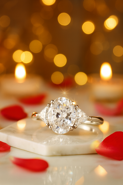 Heart Shape Solitaire Zircon Ring for Women 925 Silver Finish Elegant Triangle Side Stone Engagement Ring