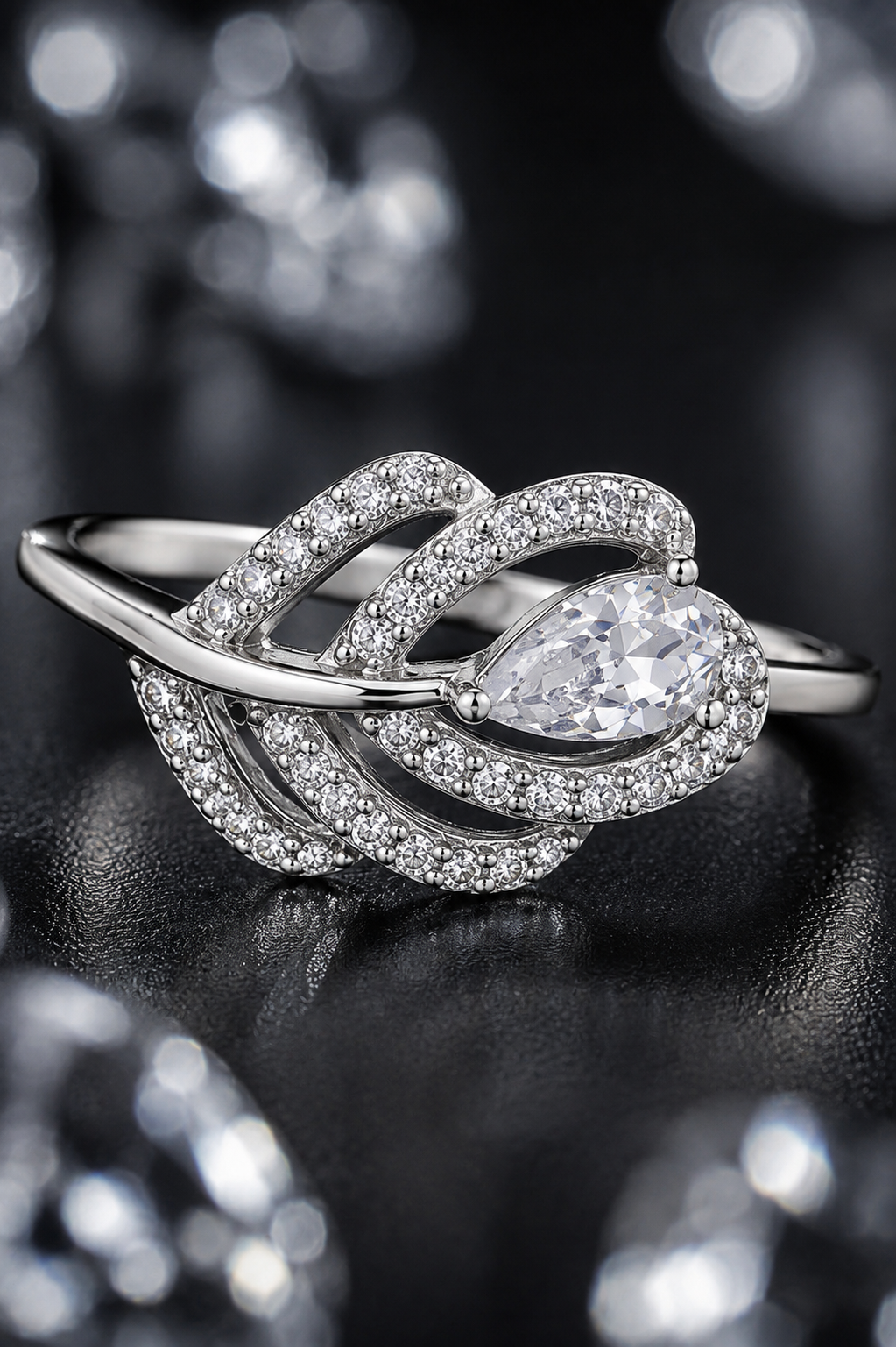 Pear-Cut CZ Swirl Pavé Ring