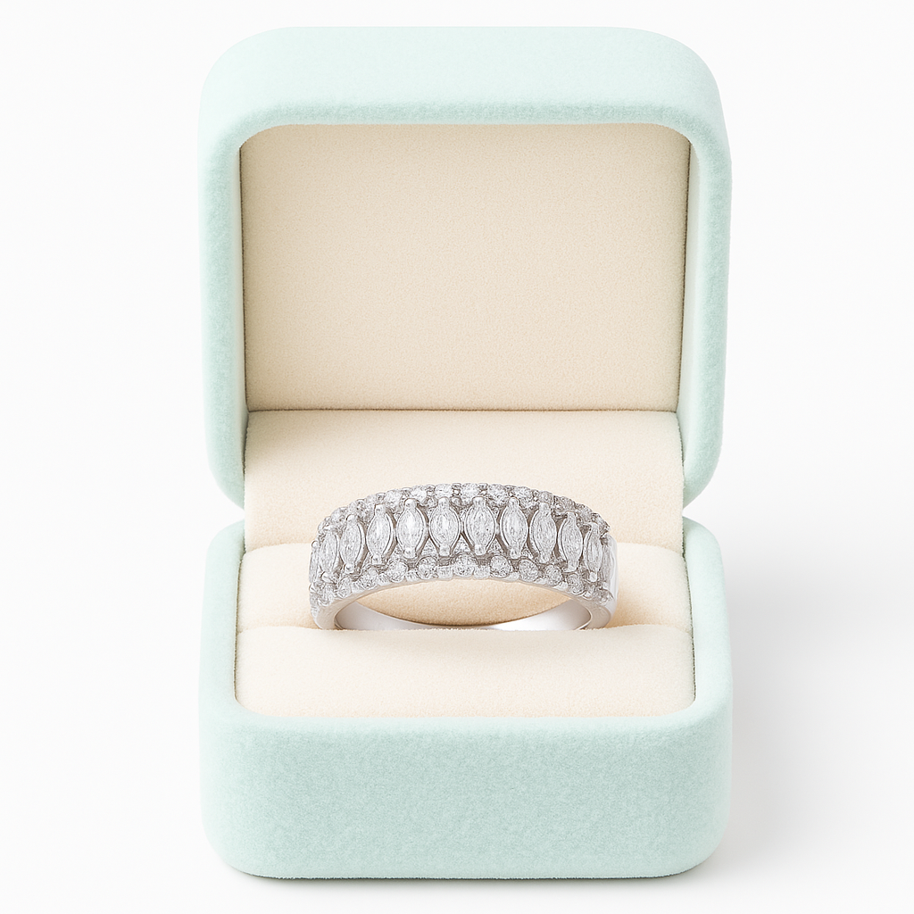Double Row Marquise Cut Band Ring with Sparkling Accents