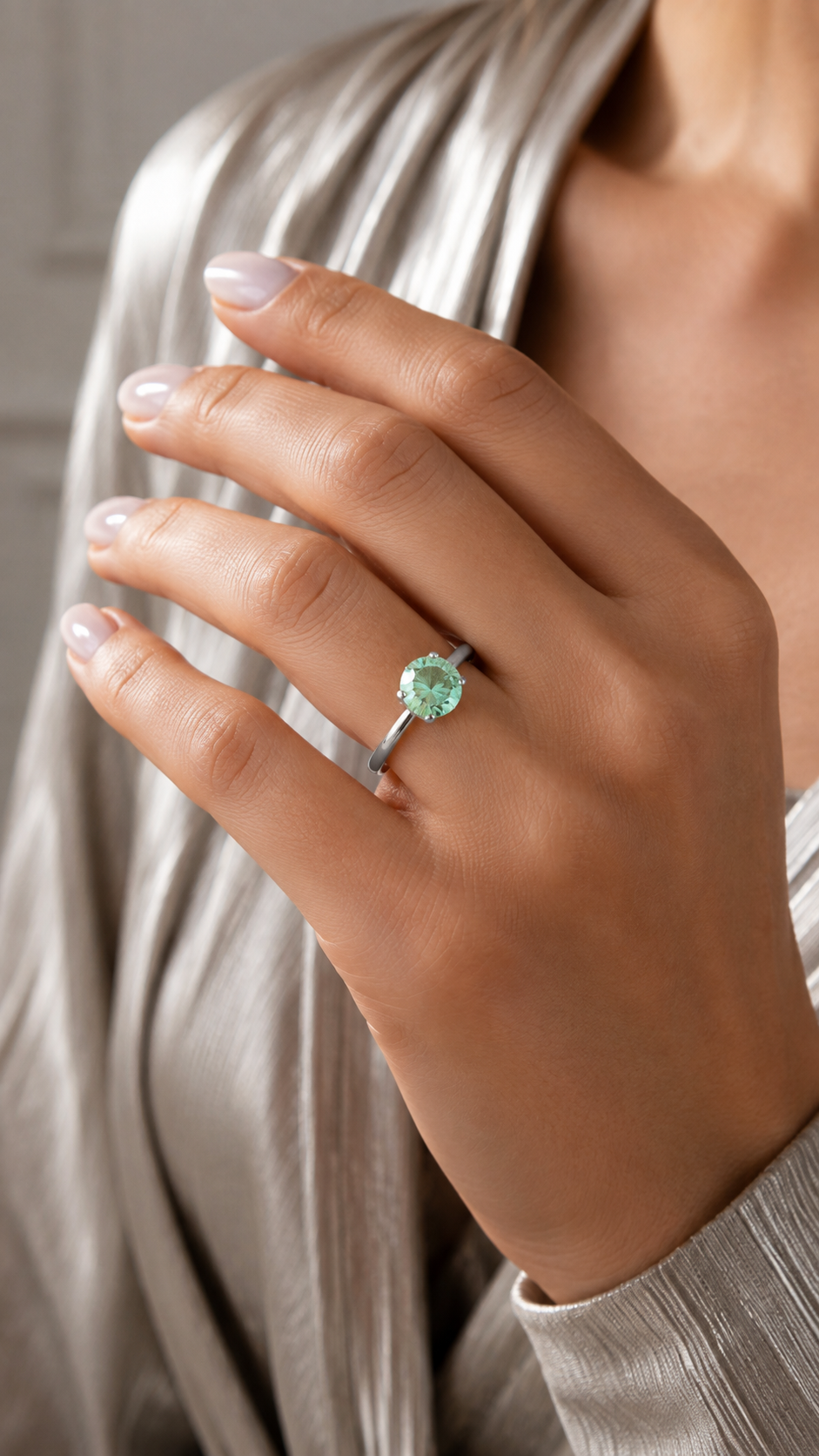 Mint Green Round-Cut Adjustable Ring