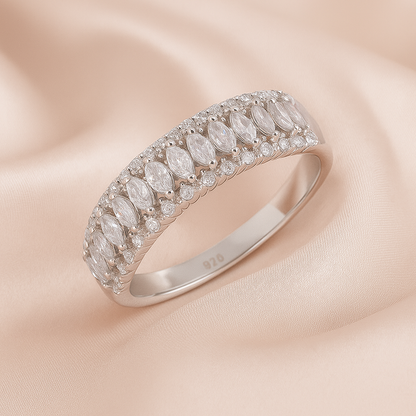 Double Row Marquise Cut Band Ring with Sparkling Accents