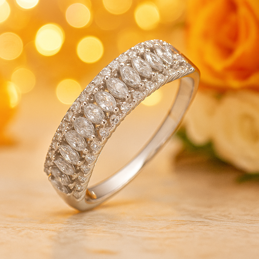 Double Row Marquise Cut Band Ring with Sparkling Accents