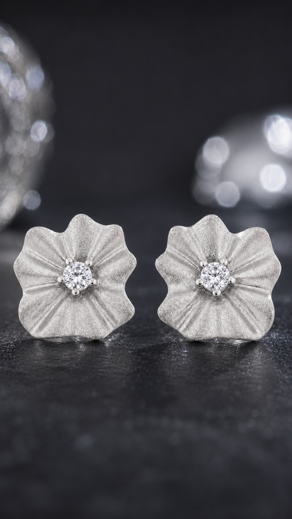Elegant Silver Floral CZ Stud Earrings