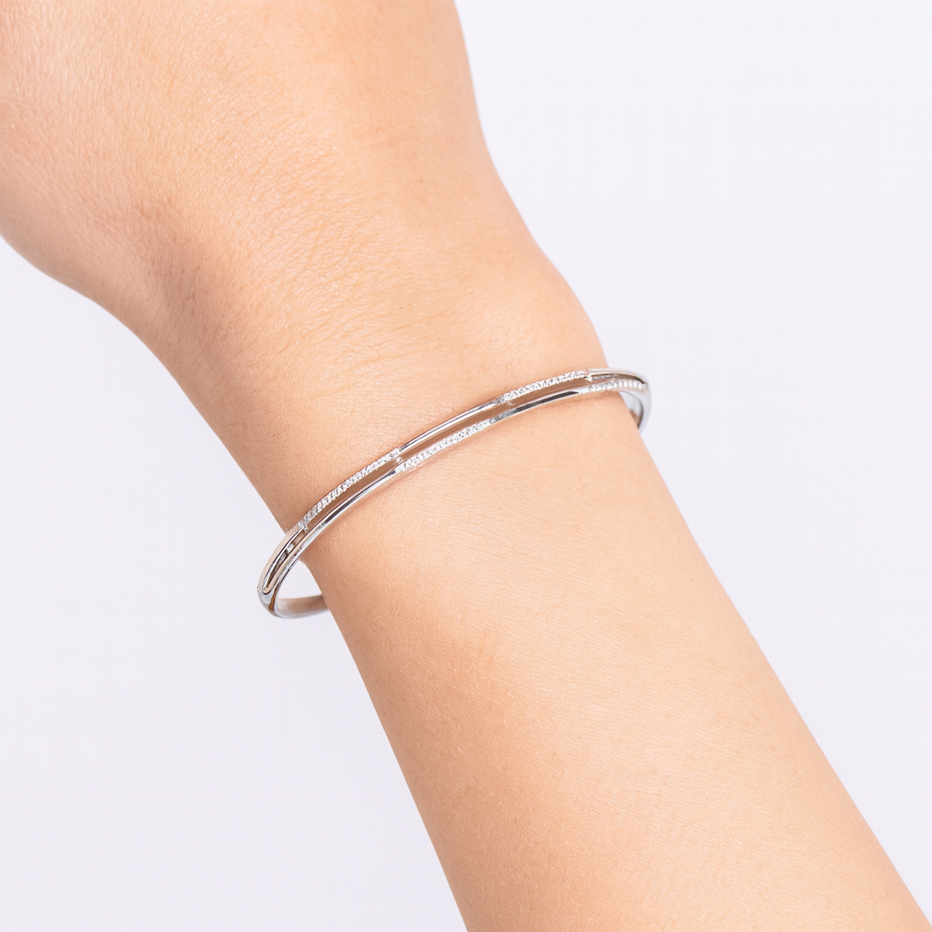 Silver Sleek Zircon Line Bangle for Women