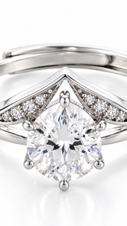 Silver CZ Pear Solitaire Adjustable Ring